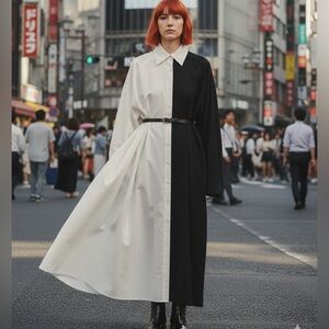 Yohji Yamamoto Asymmetrical Bicolor Shirt Dress SS18 - NH-B18-823